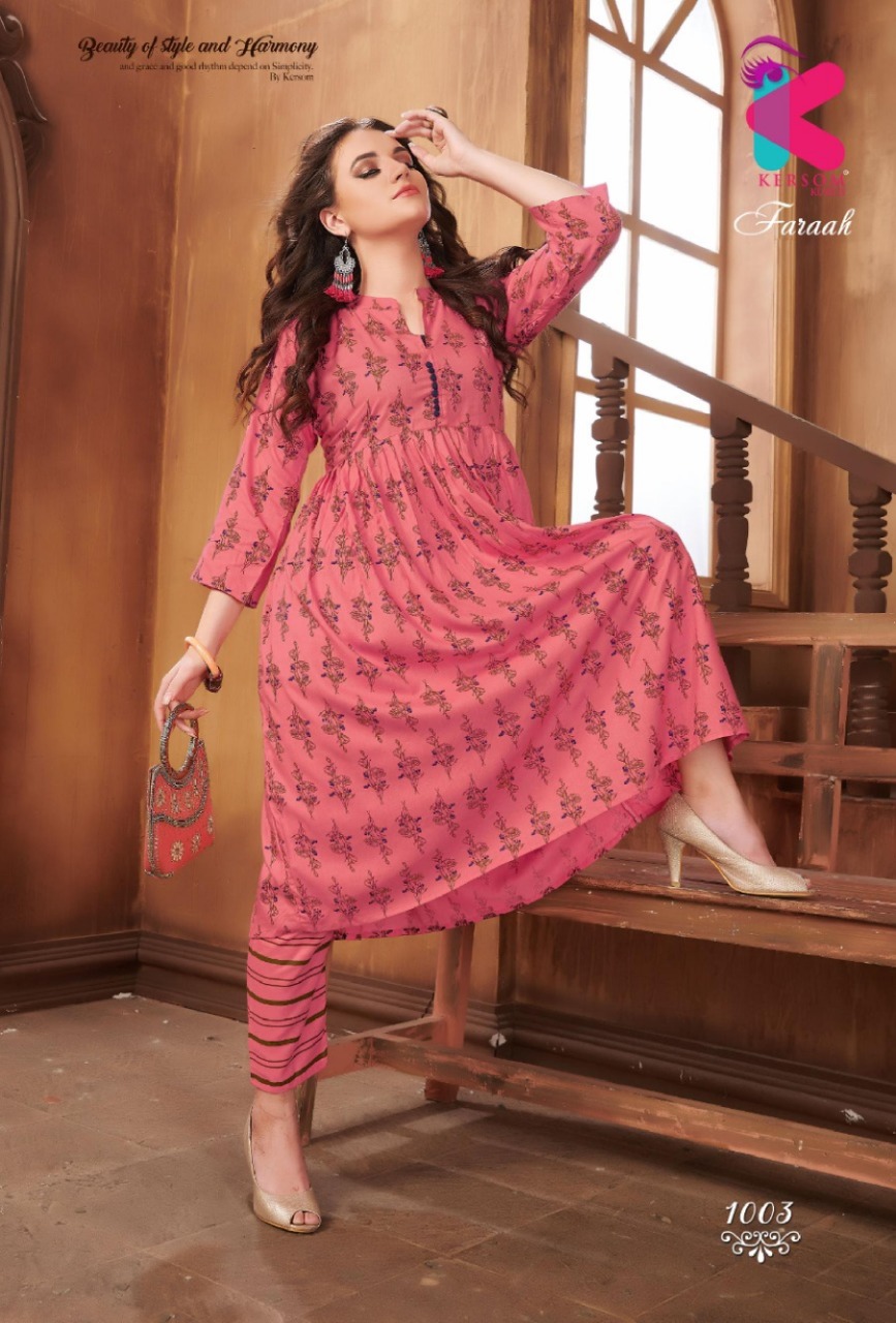 Faraah By Kersom 1001 To 1008 Series Beautiful Stylish Fancy Colorful Casual Wear & Ethnic Wear & Ready To Wear Heavy Printed Rayon Kurtis At Wholesale Price