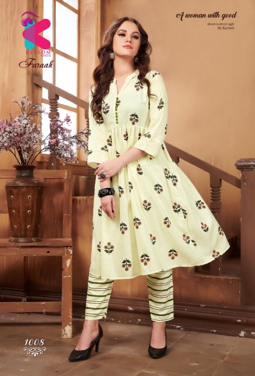 Faraah By Kersom 1001 To 1008 Series Beautiful Stylish Fancy Colorful Casual Wear & Ethnic Wear & Ready To Wear Heavy Printed Rayon Kurtis At Wholesale Price