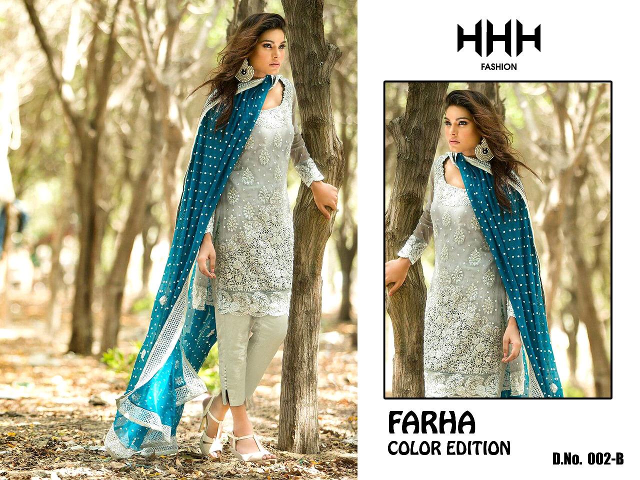 Farha Color Edition By Hhh Fashion 002-a To 002-d Series Beautiful Suits Colorful Stylish Fancy Colorful Casual Wear & Ethnic Wear Georgette Embroidered Dresses At Wholesale Price