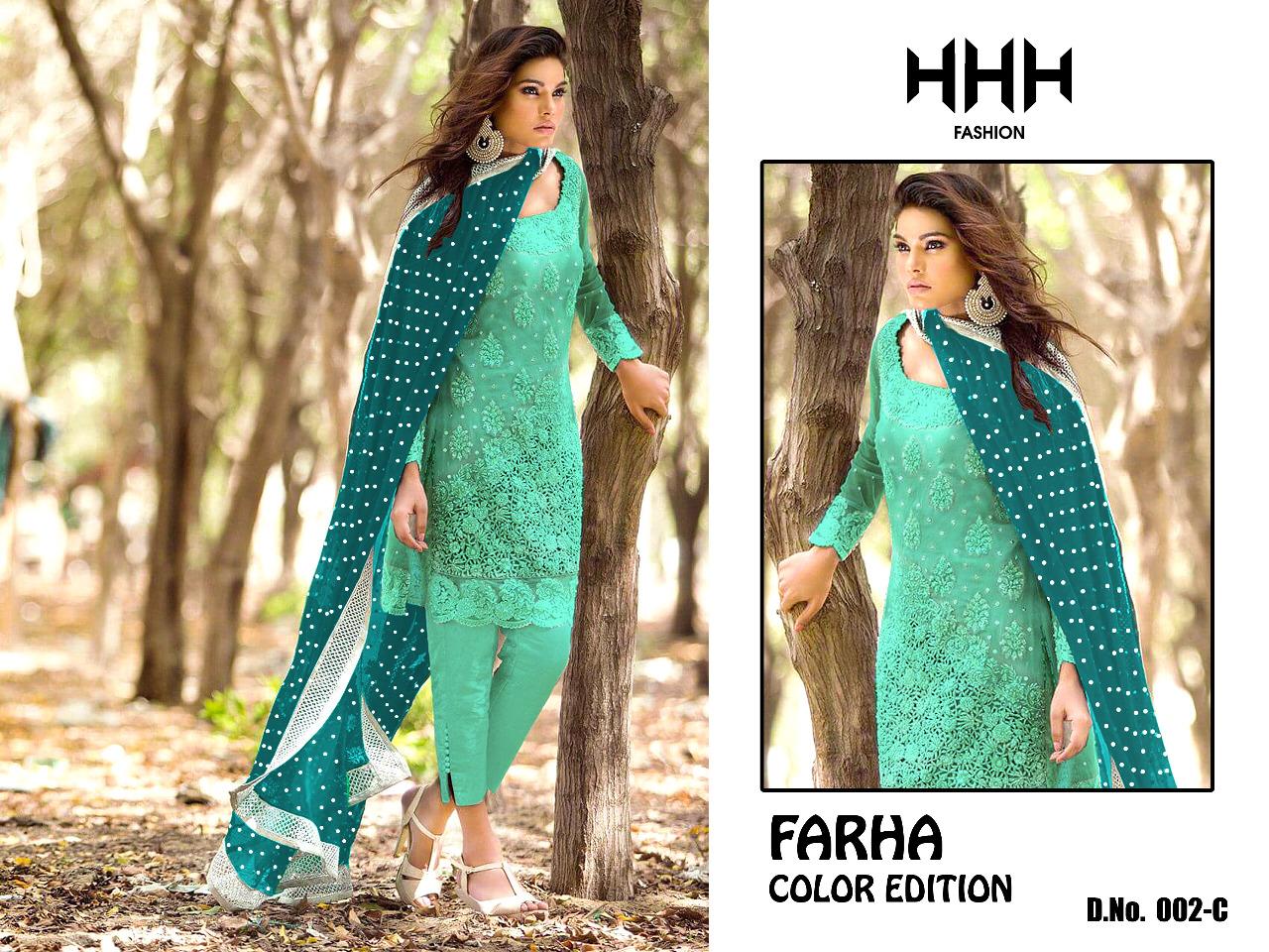 Farha Color Edition By Hhh Fashion 002-a To 002-d Series Beautiful Suits Colorful Stylish Fancy Colorful Casual Wear & Ethnic Wear Georgette Embroidered Dresses At Wholesale Price