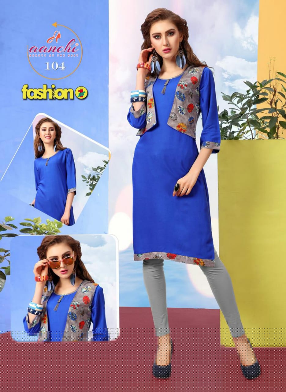 Fashion By Aanchi 101 To 108 Series Stylish Fancy Beautiful Colorful Casual Wear & Ethnic Wear Heavy Rayon Printed Kurtis With Koti At Wholesale Price