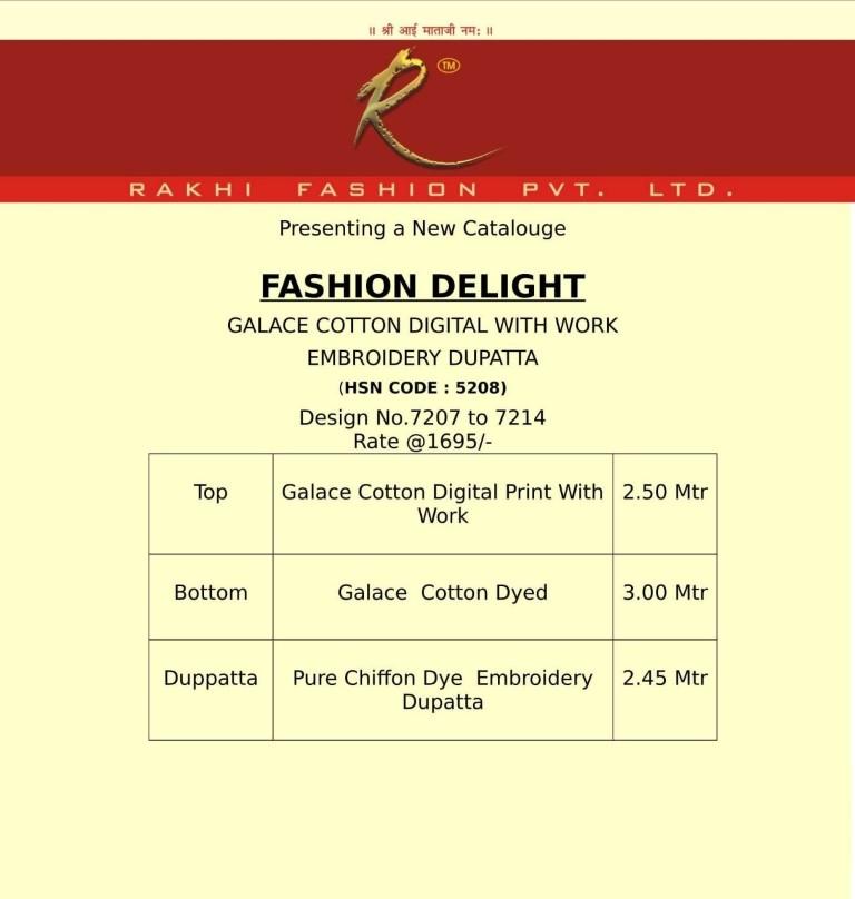 Fashion Delight By Rakhi Fashion 7207 To 7214 Series Beautiful Suits Collection Beautiful Stylish Fancy Colorful Casual Wear & Ethnic Wear Glace Cotton Dresses At Wholesale Price
