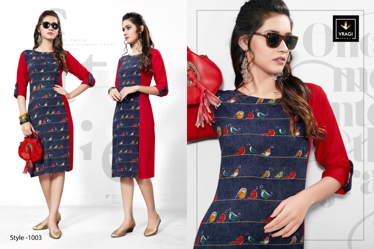 Fashion By Vragi 1001 To 1008 Series Beautiful Colorful Stylish Fancy Casual Wear & Ethnic Wear & Ready To Wear Heavy Rayon Printed Kurtis At Wholesale Price