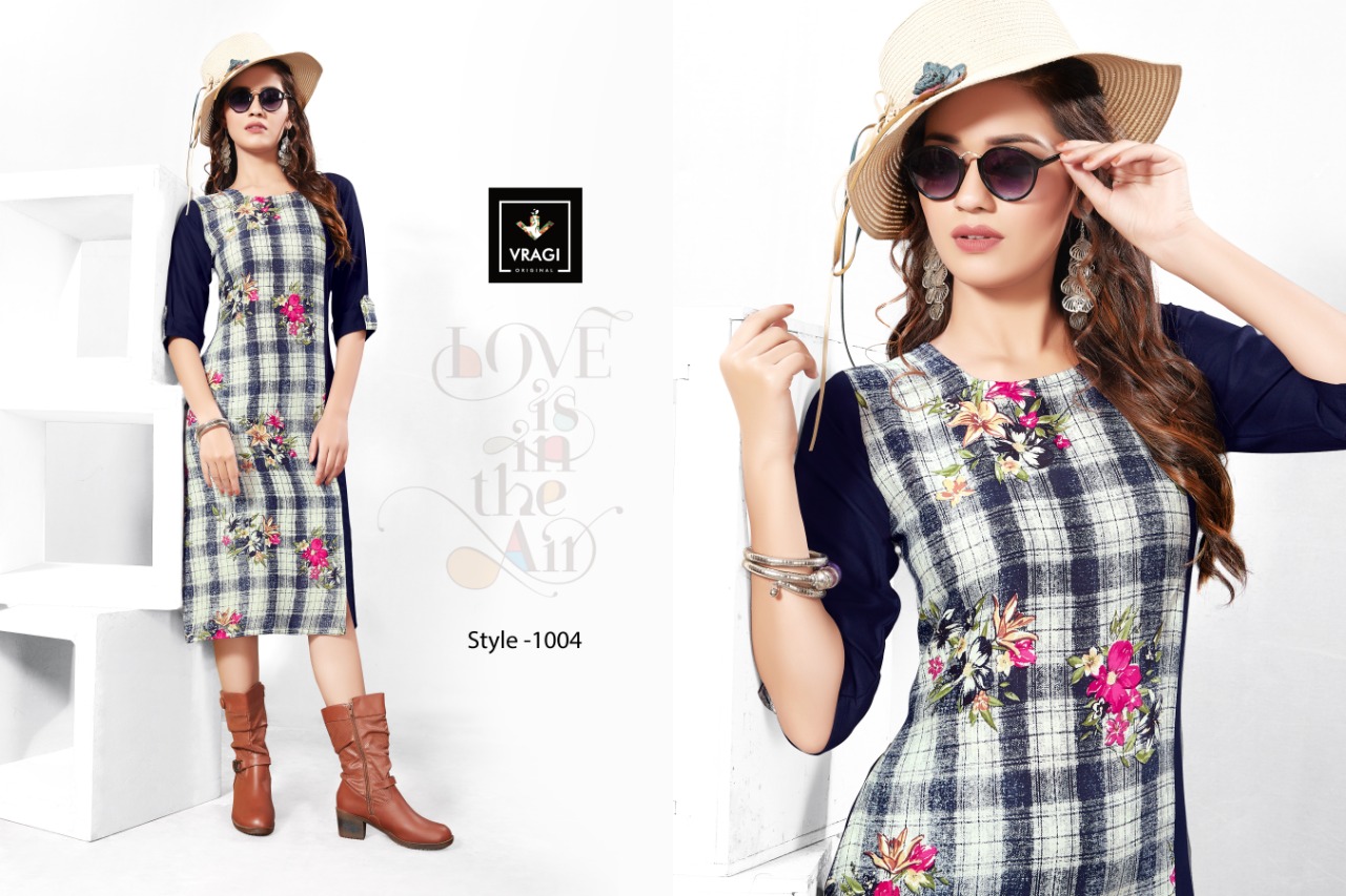 Fashion By Vragi 1001 To 1008 Series Beautiful Colorful Stylish Fancy Casual Wear & Ethnic Wear & Ready To Wear Heavy Rayon Printed Kurtis At Wholesale Price