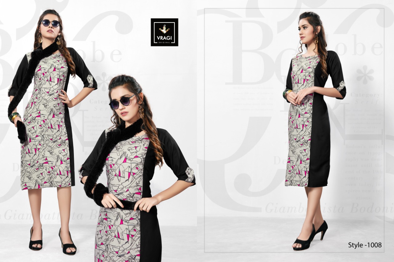 Fashion By Vragi 1001 To 1008 Series Beautiful Colorful Stylish Fancy Casual Wear & Ethnic Wear & Ready To Wear Heavy Rayon Printed Kurtis At Wholesale Price