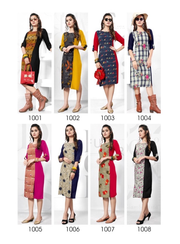 Fashion By Vragi 1001 To 1008 Series Beautiful Colorful Stylish Fancy Casual Wear & Ethnic Wear & Ready To Wear Heavy Rayon Printed Kurtis At Wholesale Price