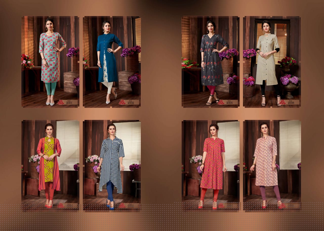 Fashion Club By Rooi Design 2001 To 2010 Series Stylish Colorful Fancy Beautiful Casual Wear & Ethnic Wear & Ready To Wear Heavy Cotton Flex, Cotton Linen, Cotton Gold Printed Kurtis At Wholesale Price