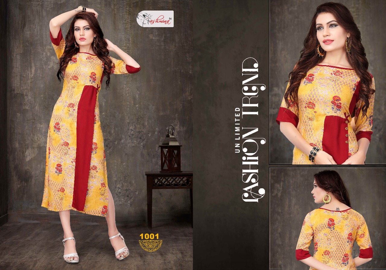 Fashmina Vol-1 By Fashmina 1001 To 1010 Series Beautiful Stylish Fancy Colorful Casual Wear & Ethnic Wear Rayon Printed Kurtis At Wholesale Price