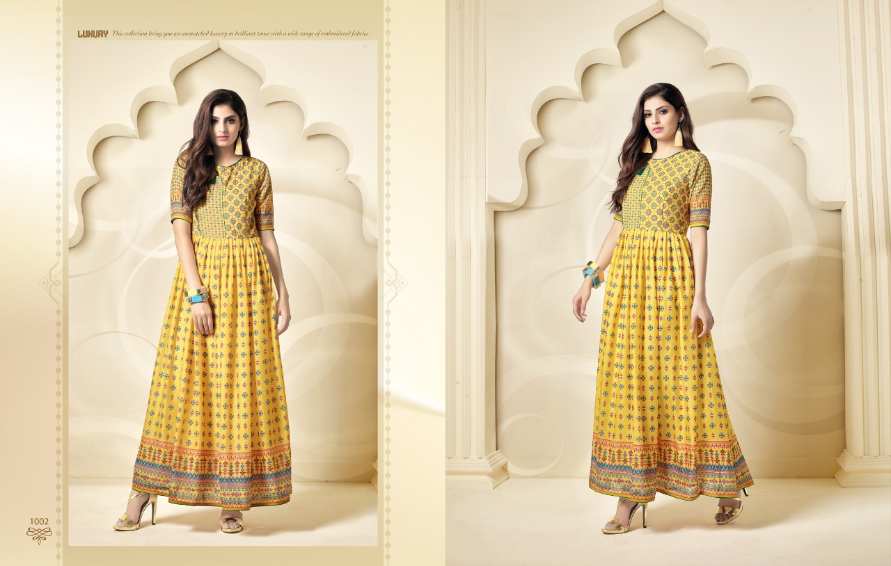 Feeza By Vandana 1001 To 1007 Series Designer Beautiful Stylish Fancy Colorful Party Wear & Ethnic Wear & Ready To Wear Muslin Silk Kurtis At Wholesale Price