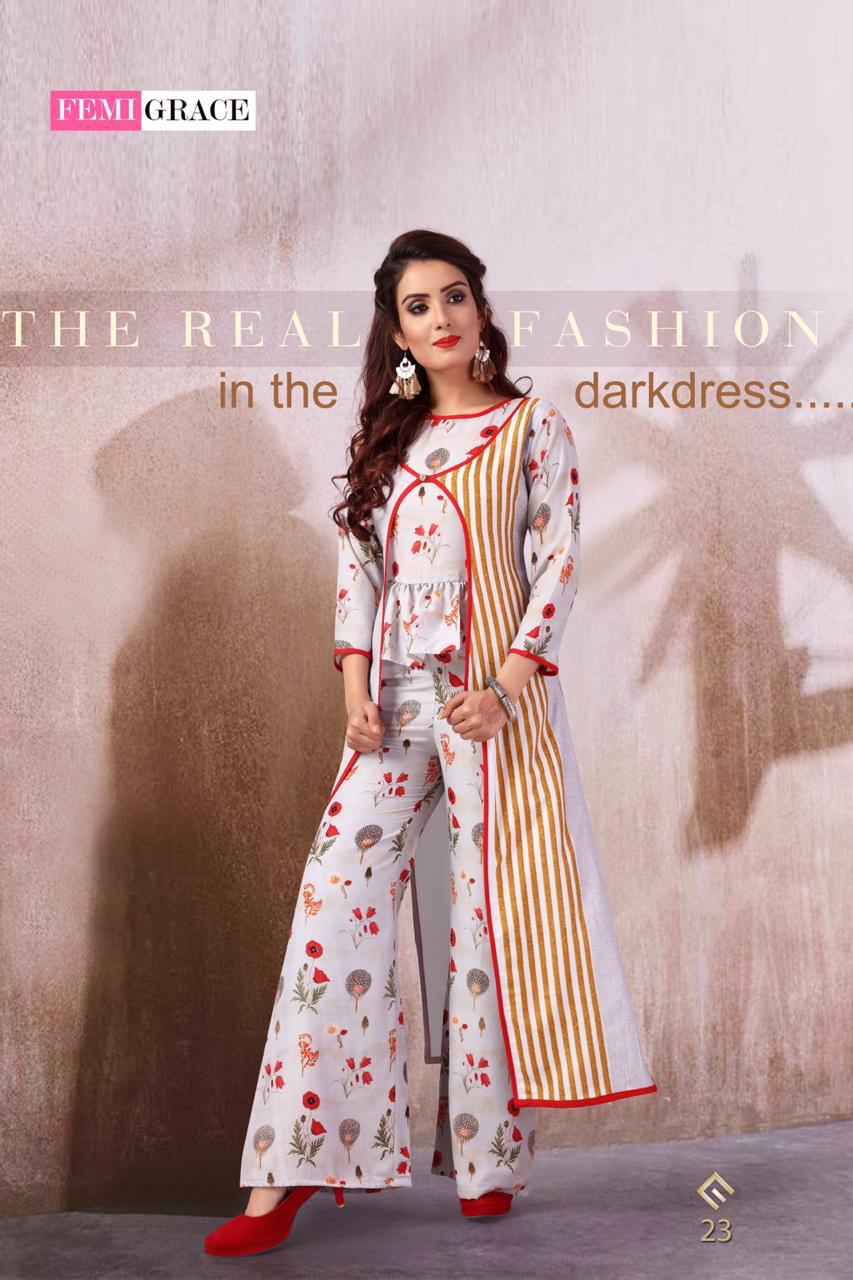 Femi Grace Vol-4 By Madhuram Textile 19 To 24 Series Beautiful Colorful Stylish Fancy Casual Wear & Ethnic Wear & Ready To Wear Rayon Printed Kurtis At Wholesale Price