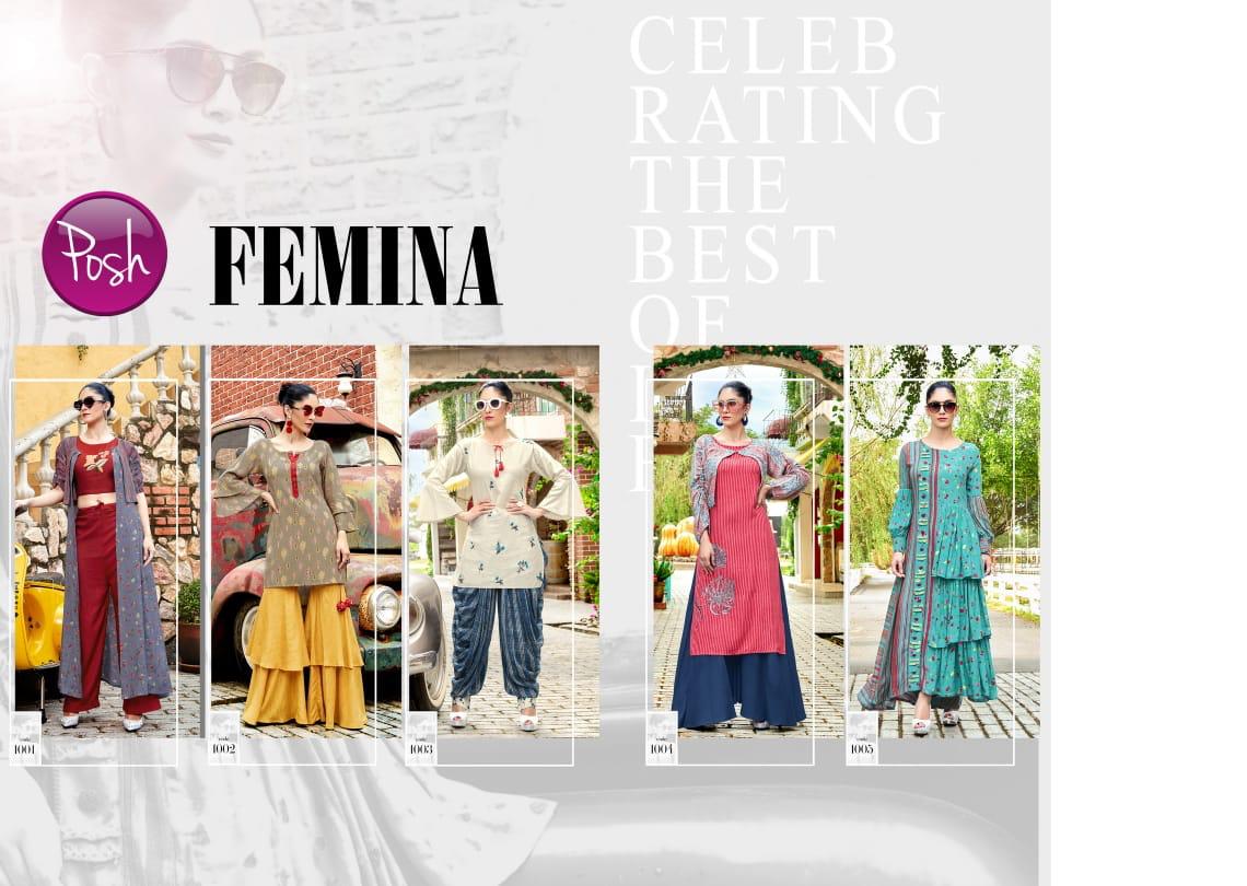 Femina By Posh 1001 To 1005 Series Beautiful Stylish Fancy Colorful Casual Wear & Ethnic Wear & Ready To Wear Fancy Kurtis At Wholesale Price