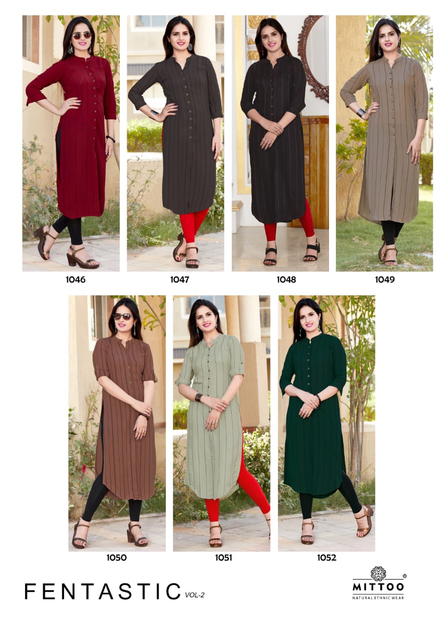 Fentastic Vol-2 By Mittoo 1046 To 1052 Series Beautiful Stylish Fancy Colorful Party Wear & Ethnic Wear Pure Fancy Printed Kurtis At Wholesale Price