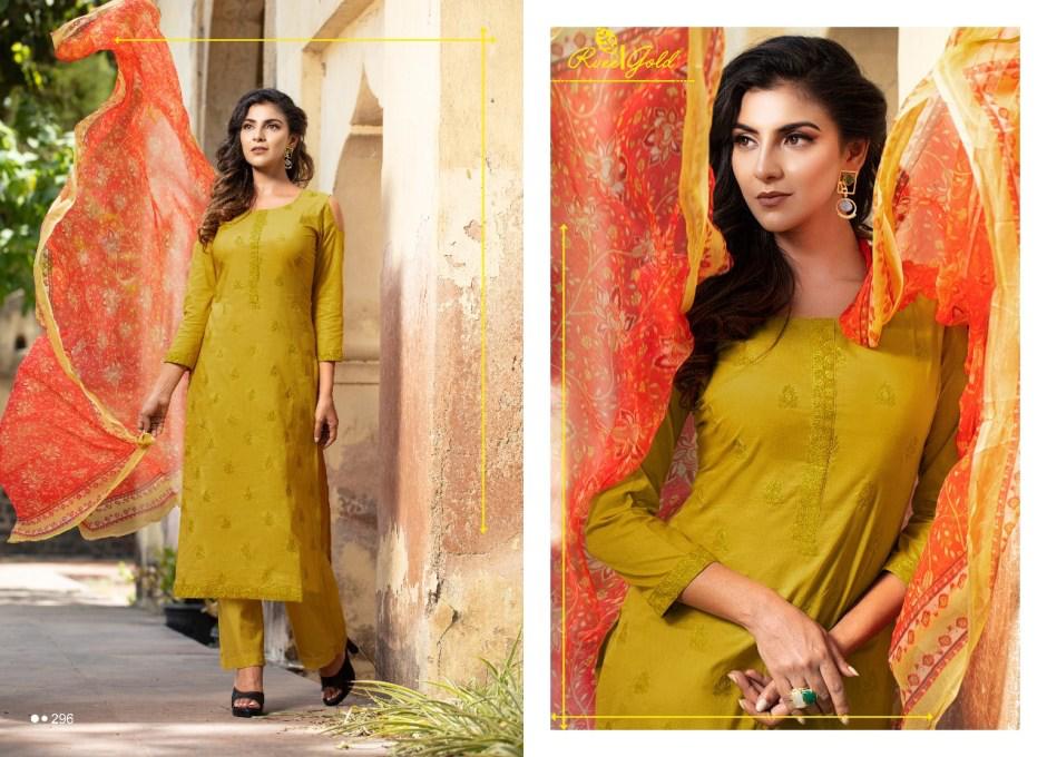 Festive Crush-khwaish By Rvee Gold Beautiful Suits Colorful Stylish Fancy Casual Wear & Ethnic Wear Jam Satin With Work Dresses At Wholesale Price