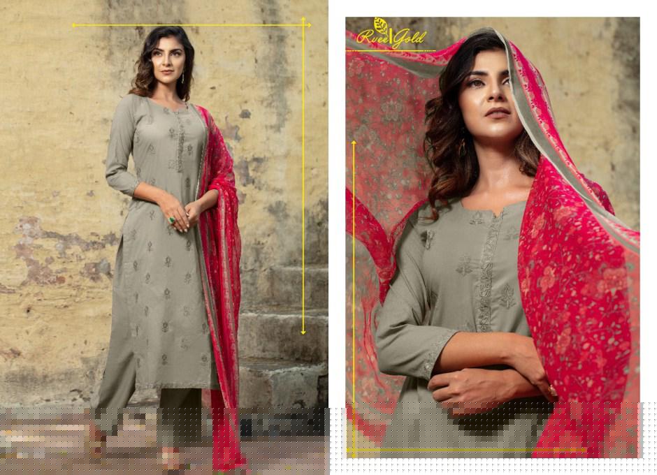Festive Crush-khwaish By Rvee Gold Beautiful Suits Colorful Stylish Fancy Casual Wear & Ethnic Wear Jam Satin With Work Dresses At Wholesale Price