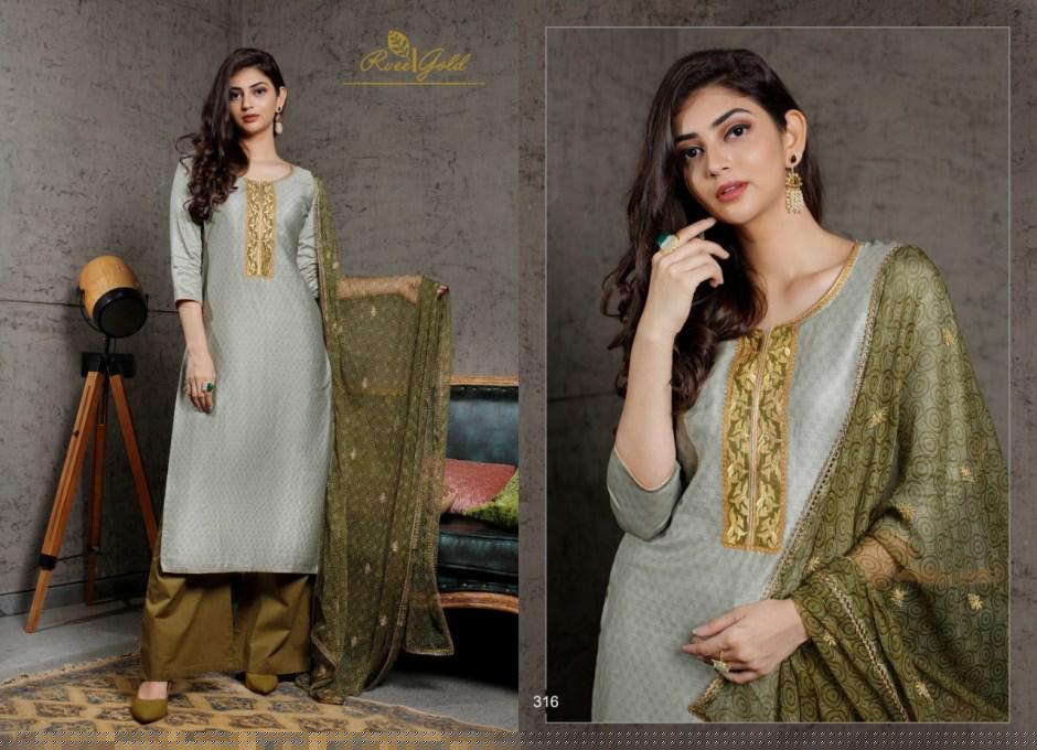Festive Crush-khwaish By Rvee Gold Beautiful Suits Colorful Stylish Fancy Casual Wear & Ethnic Wear Jam Satin With Work Dresses At Wholesale Price