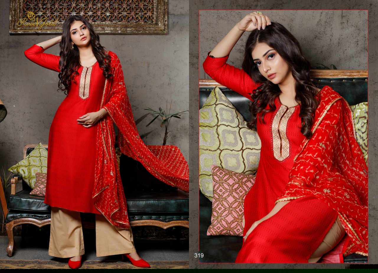 Festive Crush By Rvee Gold 314 To 321 Series Beautiful Suits Colorful Stylish Fancy Casual Wear & Ethnic Wear Jam Satin With Work Dresses At Wholesale Price
