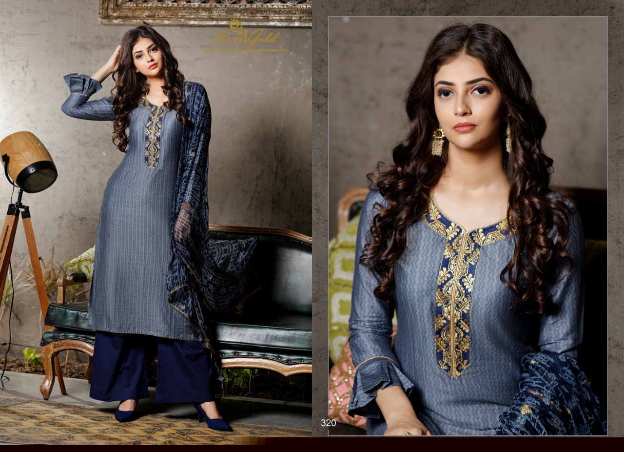 Festive Crush By Rvee Gold 314 To 321 Series Beautiful Suits Colorful Stylish Fancy Casual Wear & Ethnic Wear Jam Satin With Work Dresses At Wholesale Price