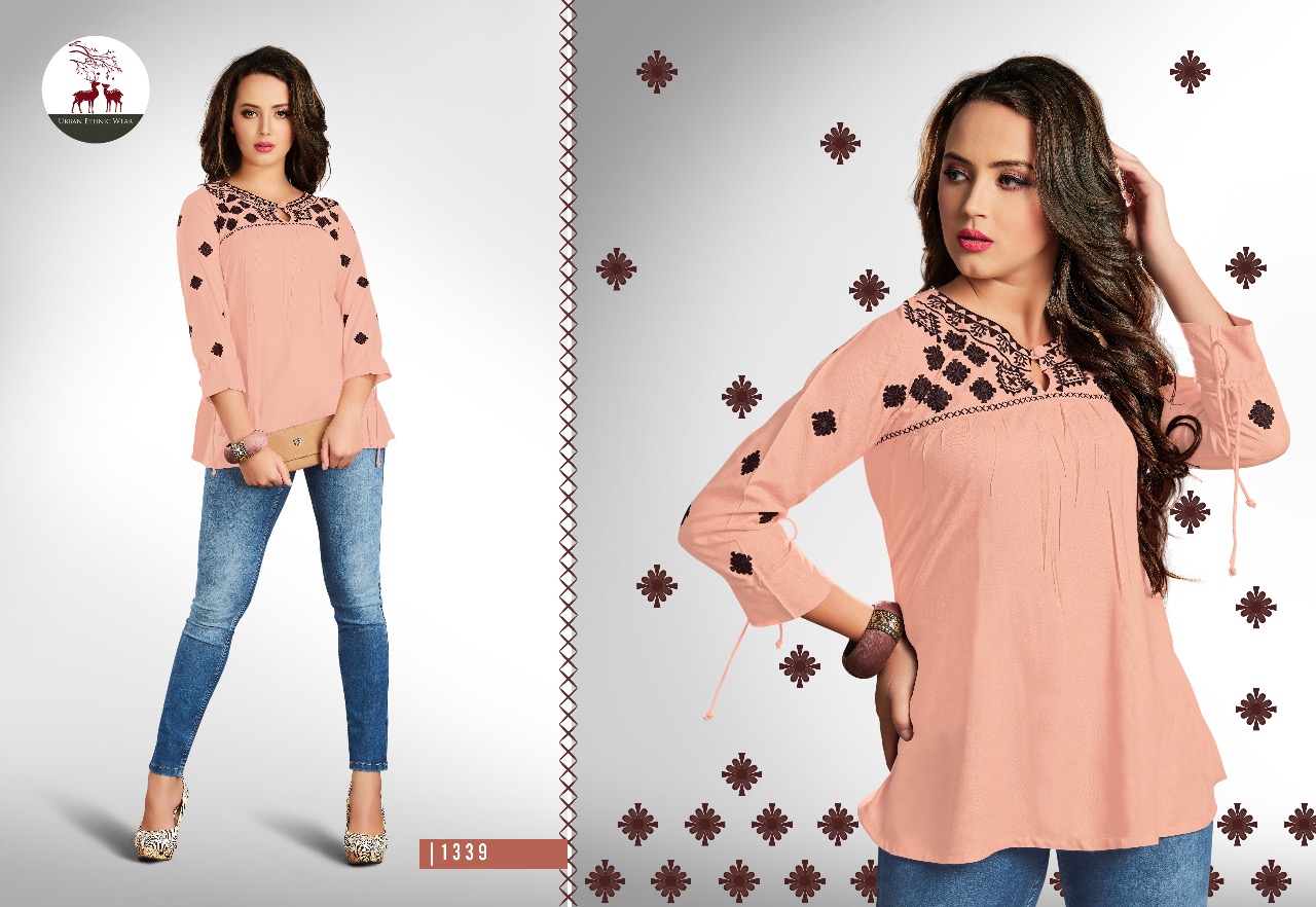 Fiona Vol-3 Nx By Mrigya 1335 To 1343 Series Stylish Colorful Fancy Beautiful Casual Wear & Ethnic Wear Heavy Rayon Embroidered Kurtis/ Tops At Wholesale Price