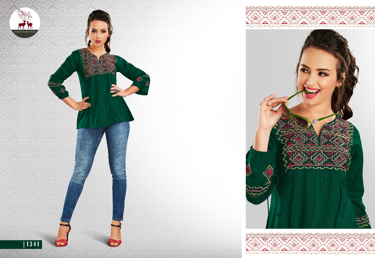 Fiona Vol-3 Nx By Mrigya 1335 To 1343 Series Stylish Colorful Fancy Beautiful Casual Wear & Ethnic Wear Heavy Rayon Embroidered Kurtis/ Tops At Wholesale Price