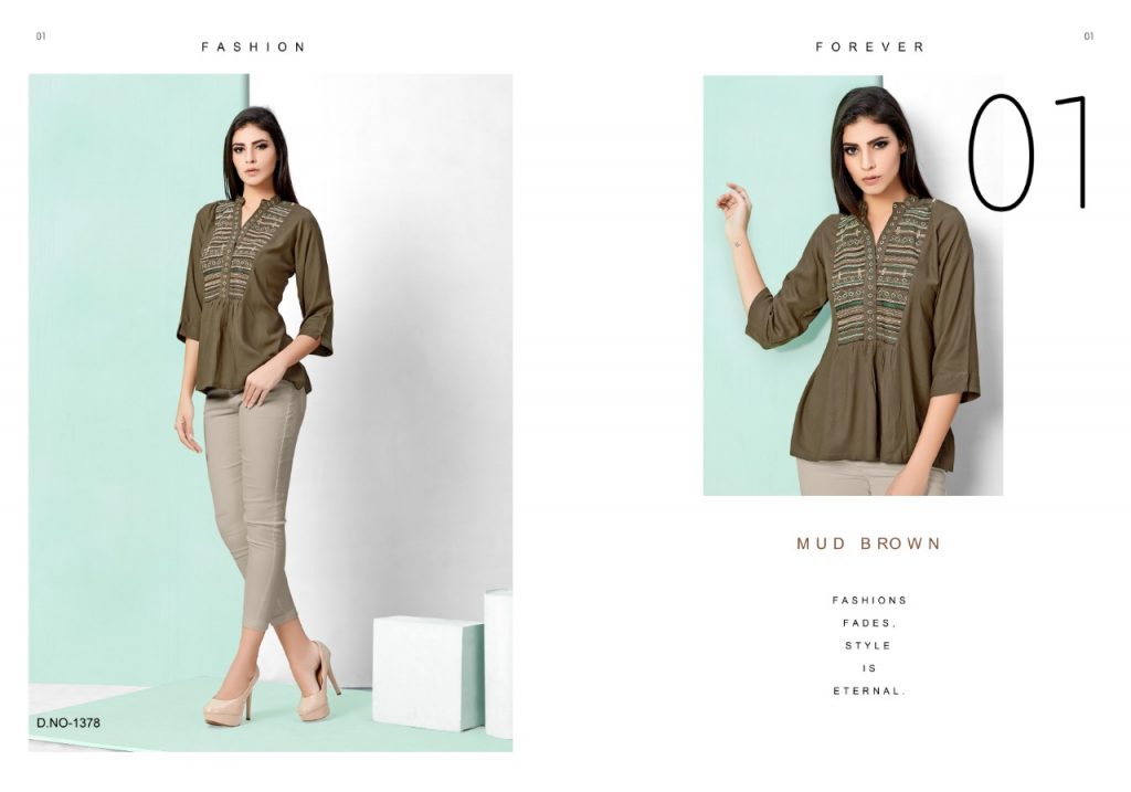 Fiona Vol-5 Nx By Mrigya 1378 To 1385 Series Beautiful Colorful Stylish Fancy Casual Wear & Ethnic Wear & Ready To Wear Rayon Embroidered Kurtis/ Tops At Wholesale Price