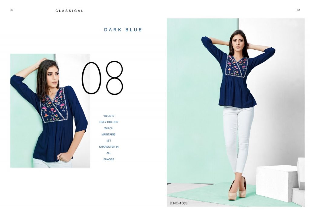 Fiona Vol-5 Nx By Mrigya 1378 To 1385 Series Beautiful Colorful Stylish Fancy Casual Wear & Ethnic Wear & Ready To Wear Rayon Embroidered Kurtis/ Tops At Wholesale Price