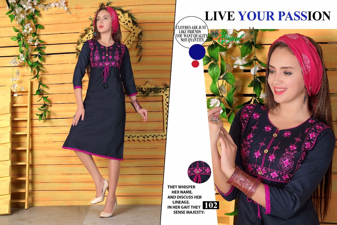 Fiona By Gopal 101 To 110 Series Stylish Fancy Beautiful Colorful Casual Wear & Ethnic Wear Heavy Denim Printed Kurtis At Wholesale Price