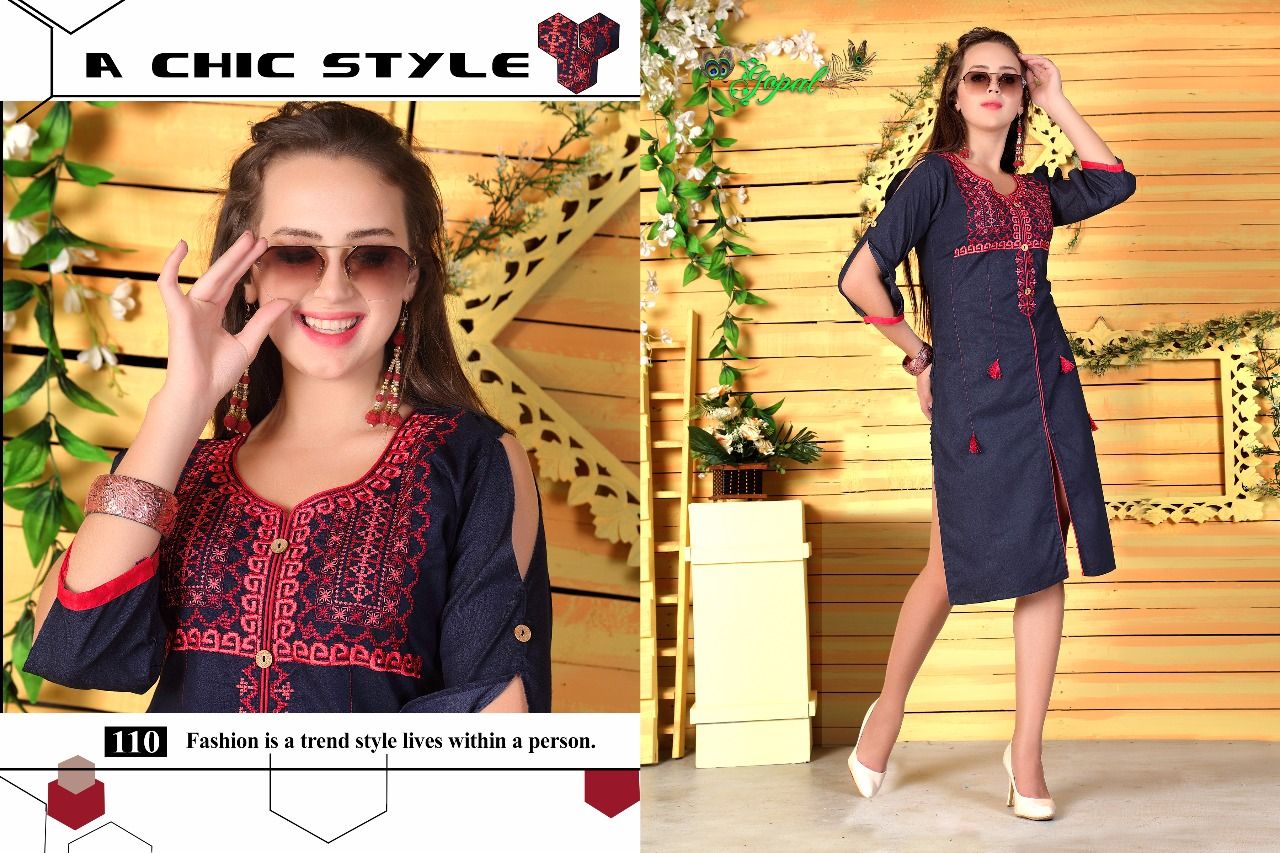 Fiona By Gopal 101 To 110 Series Stylish Fancy Beautiful Colorful Casual Wear & Ethnic Wear Heavy Denim Printed Kurtis At Wholesale Price