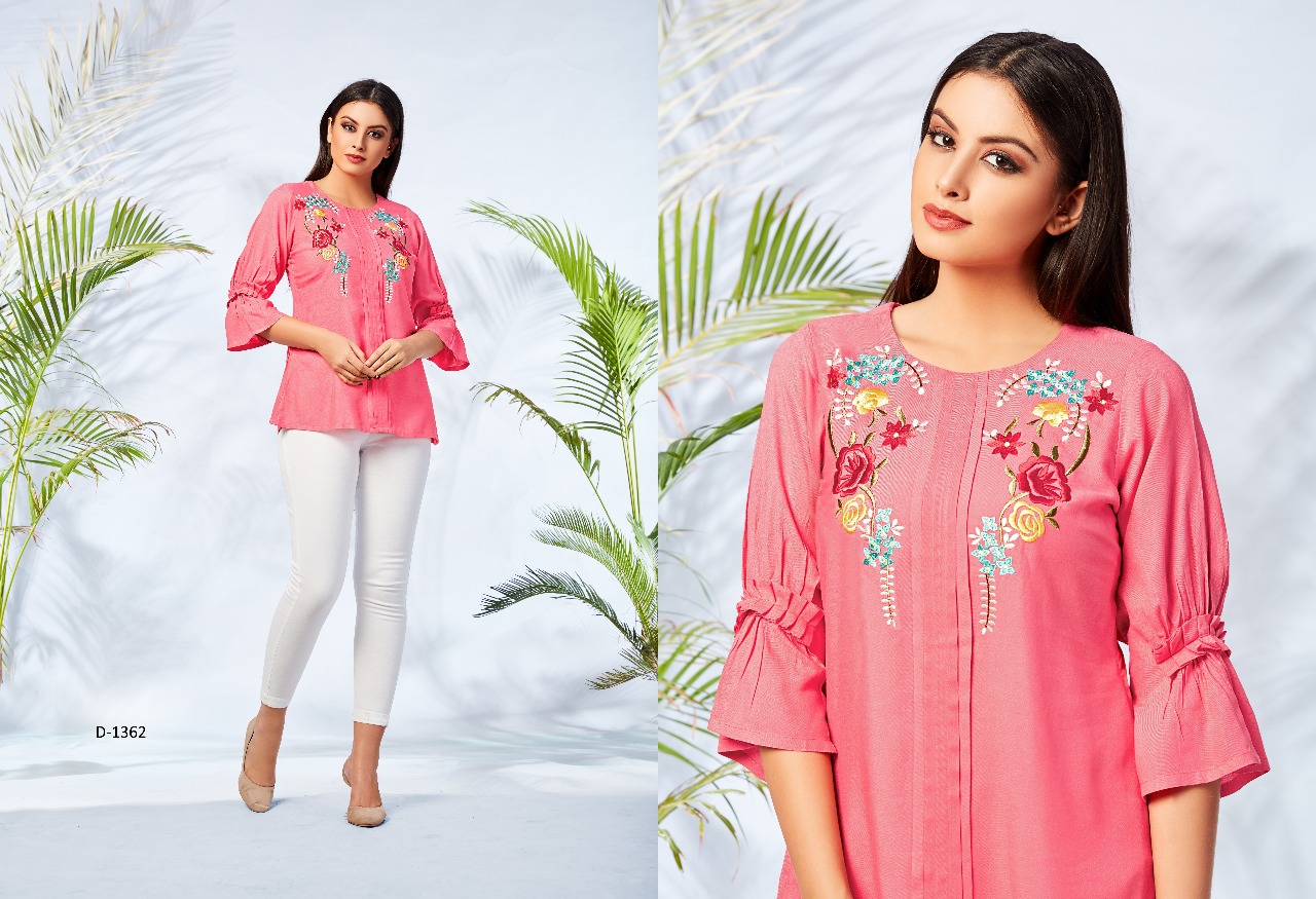 Fiona Vol-4 Nx By Mrigya 1362 To 1369 Series Beautiful Stylish Fancy Colorful Casual Wear & Ready To Wear & Ethnic Wear Heavy Rayon Embroidered Tops At Wholesale Price