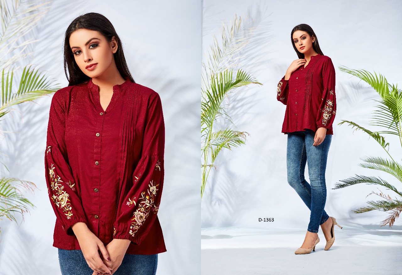 Fiona Vol-4 Nx By Mrigya 1362 To 1369 Series Beautiful Stylish Fancy Colorful Casual Wear & Ready To Wear & Ethnic Wear Heavy Rayon Embroidered Tops At Wholesale Price