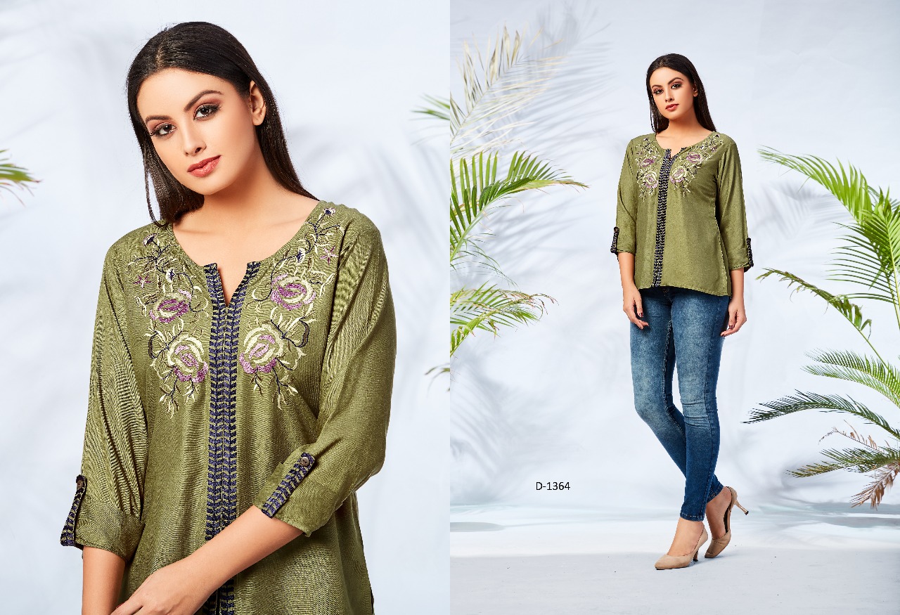 Fiona Vol-4 Nx By Mrigya 1362 To 1369 Series Beautiful Stylish Fancy Colorful Casual Wear & Ready To Wear & Ethnic Wear Heavy Rayon Embroidered Tops At Wholesale Price