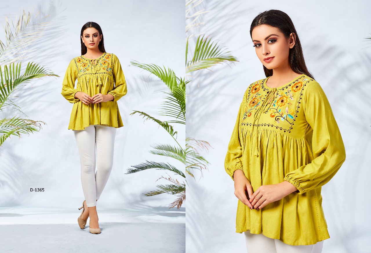 Fiona Vol-4 Nx By Mrigya 1362 To 1369 Series Beautiful Stylish Fancy Colorful Casual Wear & Ready To Wear & Ethnic Wear Heavy Rayon Embroidered Tops At Wholesale Price