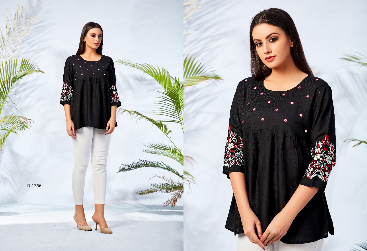 Fiona Vol-4 Nx By Mrigya 1362 To 1369 Series Beautiful Stylish Fancy Colorful Casual Wear & Ready To Wear & Ethnic Wear Heavy Rayon Embroidered Tops At Wholesale Price