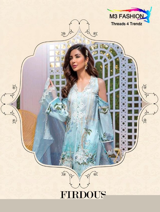 Firdous Lawn Vol-3 By M3 Fashion 4001 To 4005 Series Designer Pakistani Suits Collection Beautiful Stylish Fancy Colorful Party Wear & Occasional Wear Pure Cotton Satin Digital Print With Embroidery Dresses At Wholesale Price