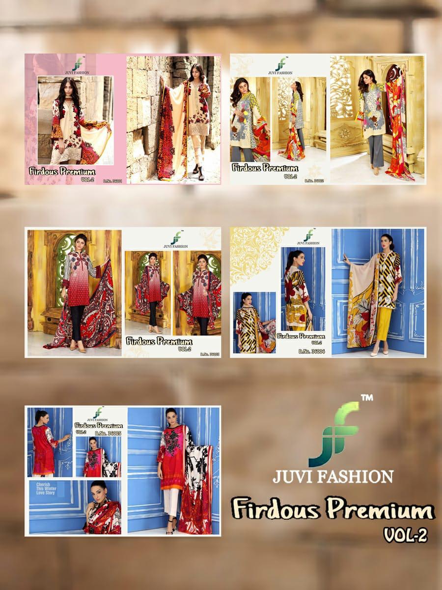 Firdous Premium Vol-2 By Juvi Fashion 34001 To 34005 Series Beautiful Suits Stylish Fancy Colorful Party Wear & Ethnic Wear Cotton Satin Print Dresses At Wholesale Price