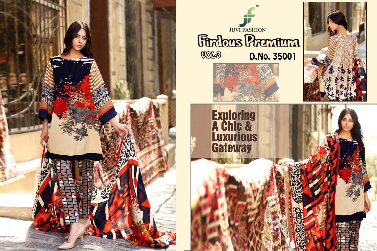 Firdous Premium Vol-3 By Juvi Fashion 35001 To 35005 Series Beautiful Suits Stylish Fancy Colorful Party Wear & Ethnic Wear Cotton Satin Print Dresses At Wholesale Price