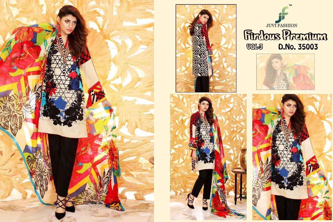 Firdous Premium Vol-3 By Juvi Fashion 35001 To 35005 Series Beautiful Suits Stylish Fancy Colorful Party Wear & Ethnic Wear Cotton Satin Print Dresses At Wholesale Price