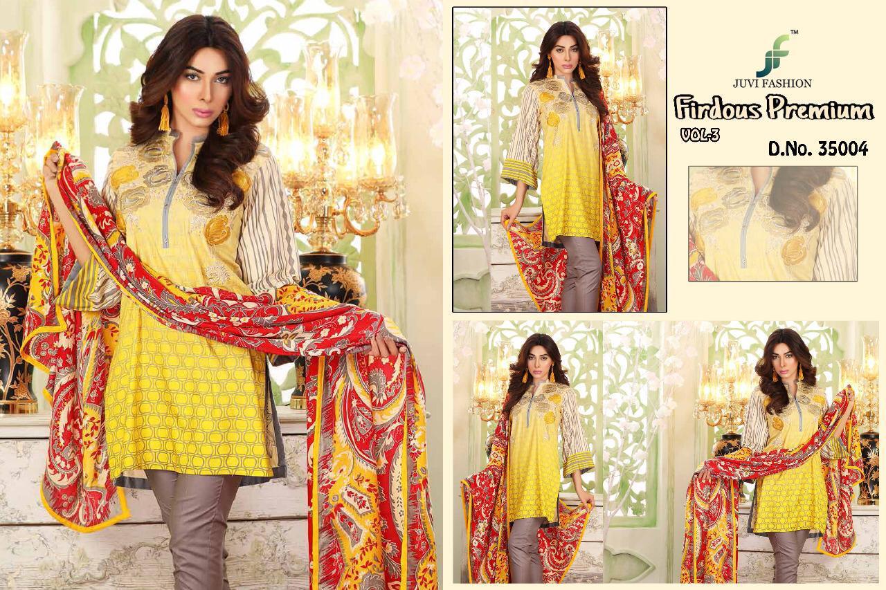 Firdous Premium Vol-3 By Juvi Fashion 35001 To 35005 Series Beautiful Suits Stylish Fancy Colorful Party Wear & Ethnic Wear Cotton Satin Print Dresses At Wholesale Price