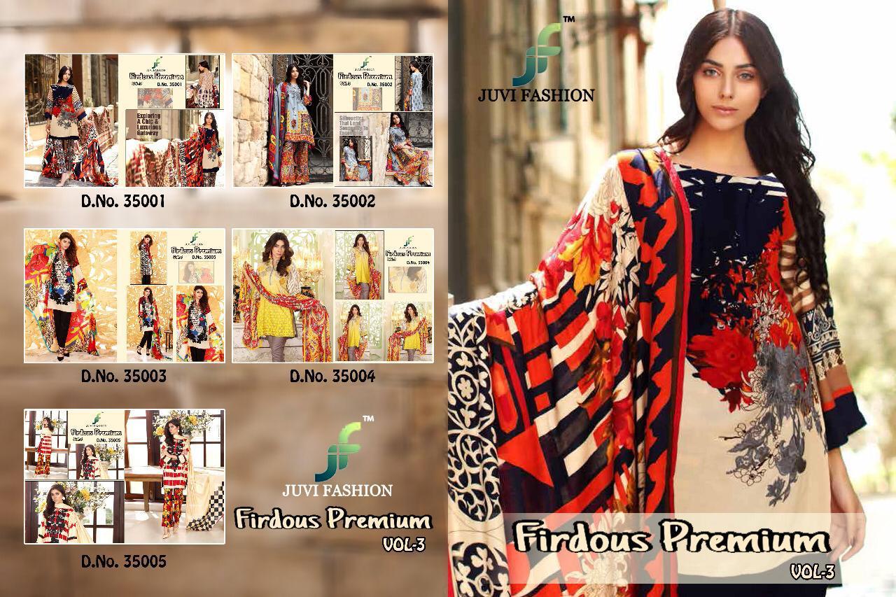 Firdous Premium Vol-3 By Juvi Fashion 35001 To 35005 Series Beautiful Suits Stylish Fancy Colorful Party Wear & Ethnic Wear Cotton Satin Print Dresses At Wholesale Price
