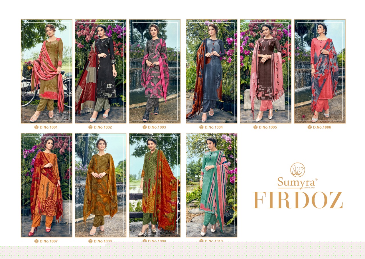 Firdoz By Sumyra 1001 To 1010 Series Beautiful Stylish Fancy Colorful Casual & Party Wear & Ethnic Wear Pure Pashmina Butti Printed Dresses At Wholesale Price