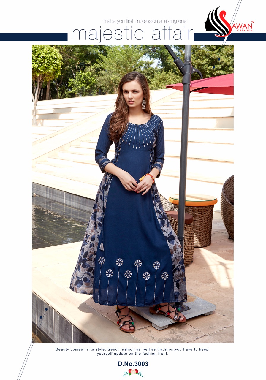 Fiza Vol-3 By Sawan Creation 3001 To 3010 Series Beautiful Colorful Stylish Fancy Casual Wear & Ethnic Wear & Ready To Wear Heavy Rayon Printed Kurtis At Wholesale Price