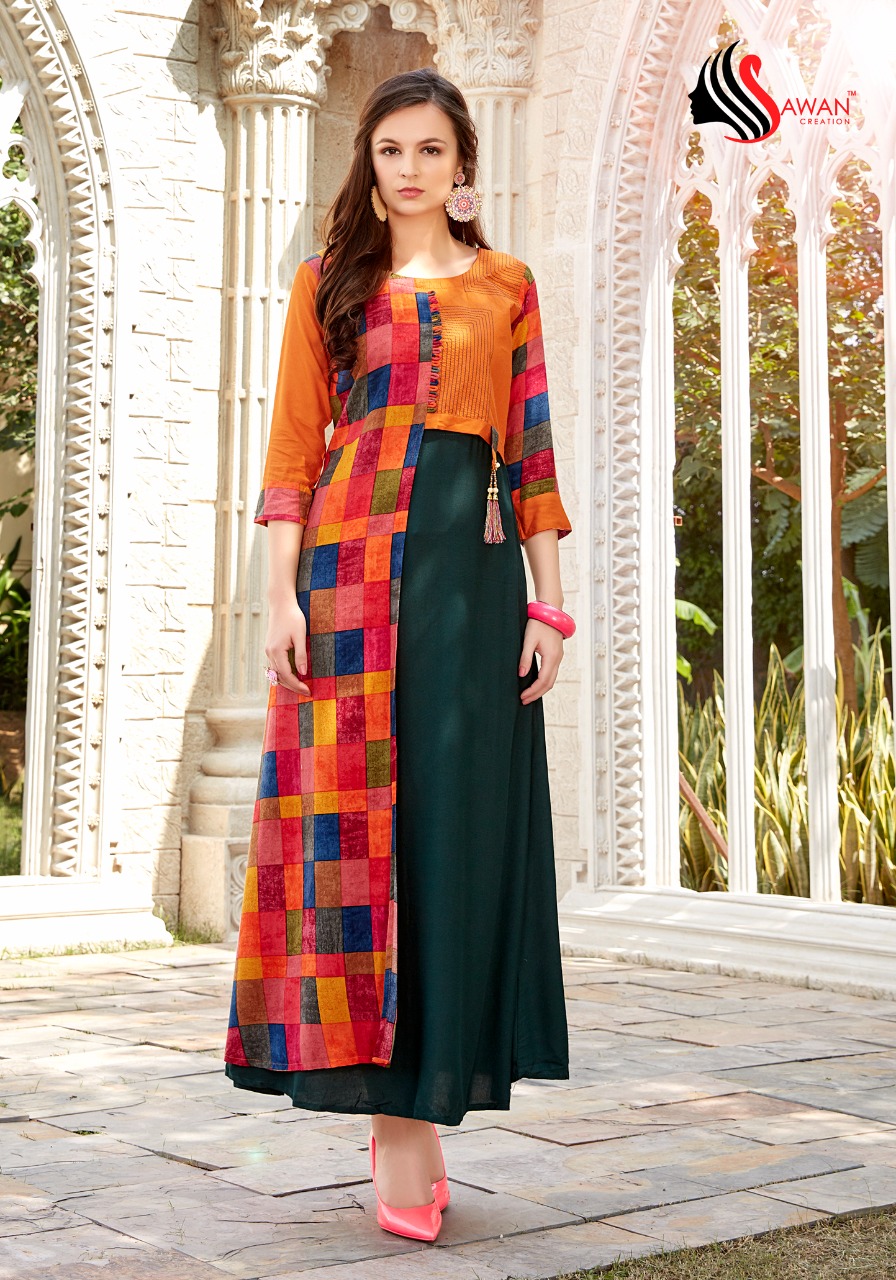 Fiza Vol-3 By Sawan Creation 3001 To 3010 Series Beautiful Colorful Stylish Fancy Casual Wear & Ethnic Wear & Ready To Wear Heavy Rayon Printed Kurtis At Wholesale Price
