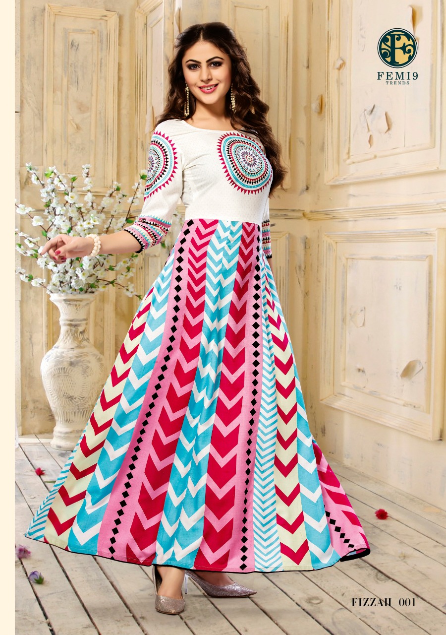 Fizzah By Femi9 Trends 001 To 010 Series Beautiful Colorful Stylish Fancy Casual Wear & Ethnic Wear & Ready To Wear Heavy Rayon Printed & Embroidered Kurtis At Wholesale Price
