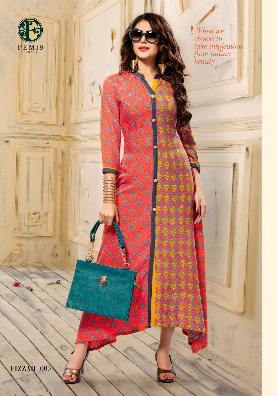 Fizzah By Femi9 Trends 001 To 010 Series Beautiful Colorful Stylish Fancy Casual Wear & Ethnic Wear & Ready To Wear Heavy Rayon Printed & Embroidered Kurtis At Wholesale Price