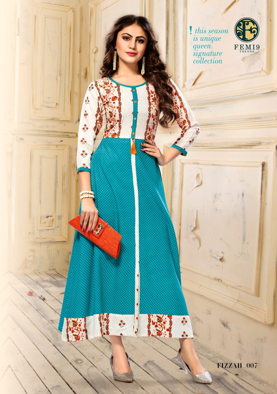 Fizzah By Femi9 Trends 001 To 010 Series Beautiful Colorful Stylish Fancy Casual Wear & Ethnic Wear & Ready To Wear Heavy Rayon Printed & Embroidered Kurtis At Wholesale Price