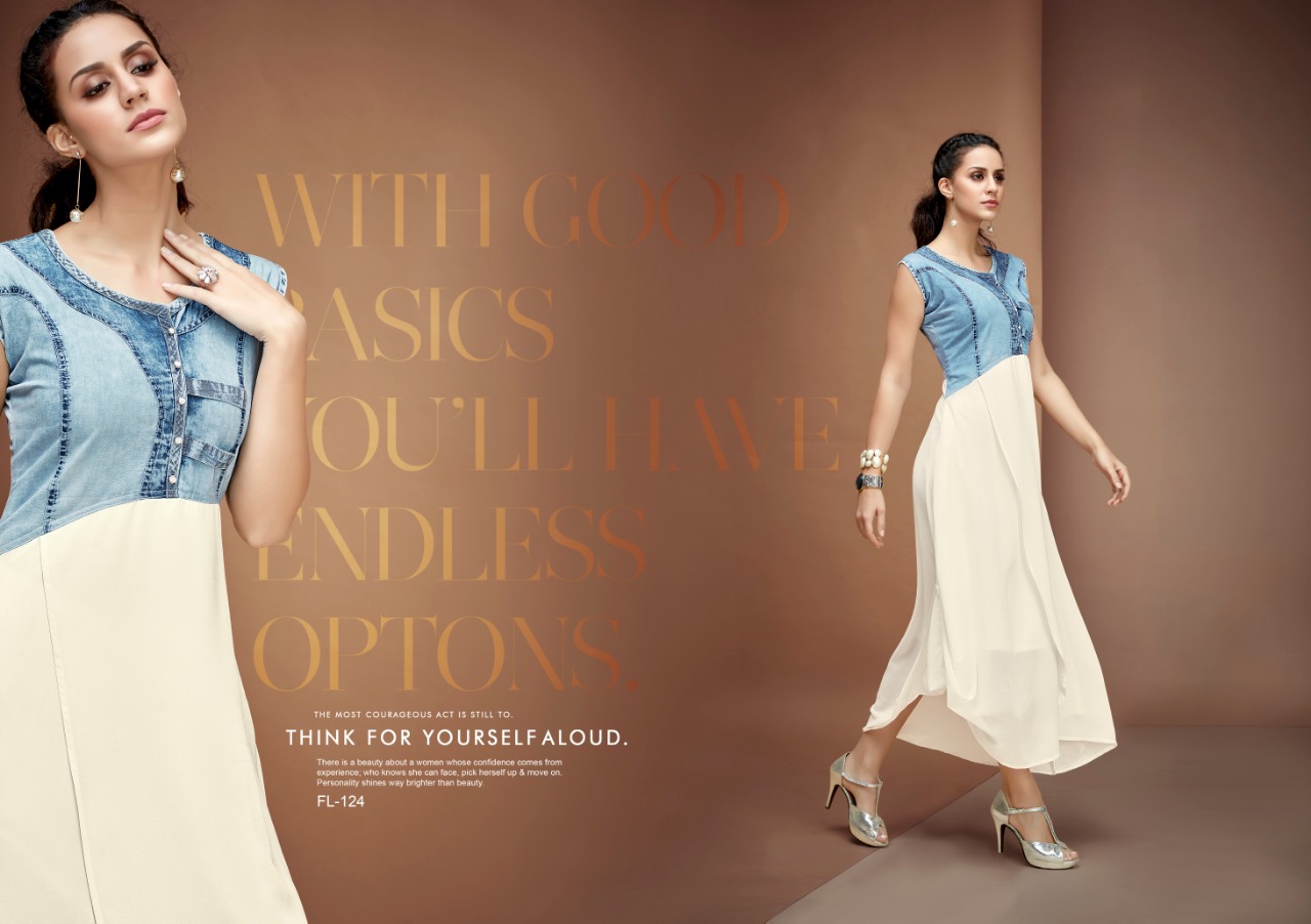 Flashy Vol-3 By Diva Designs 120 To 126 Series Beautiful Colorful Stylish Fancy Casual Wear & Ethnic Wear & Ready To Wear Pure Cotton Denim Kurtis At Wholesale Price