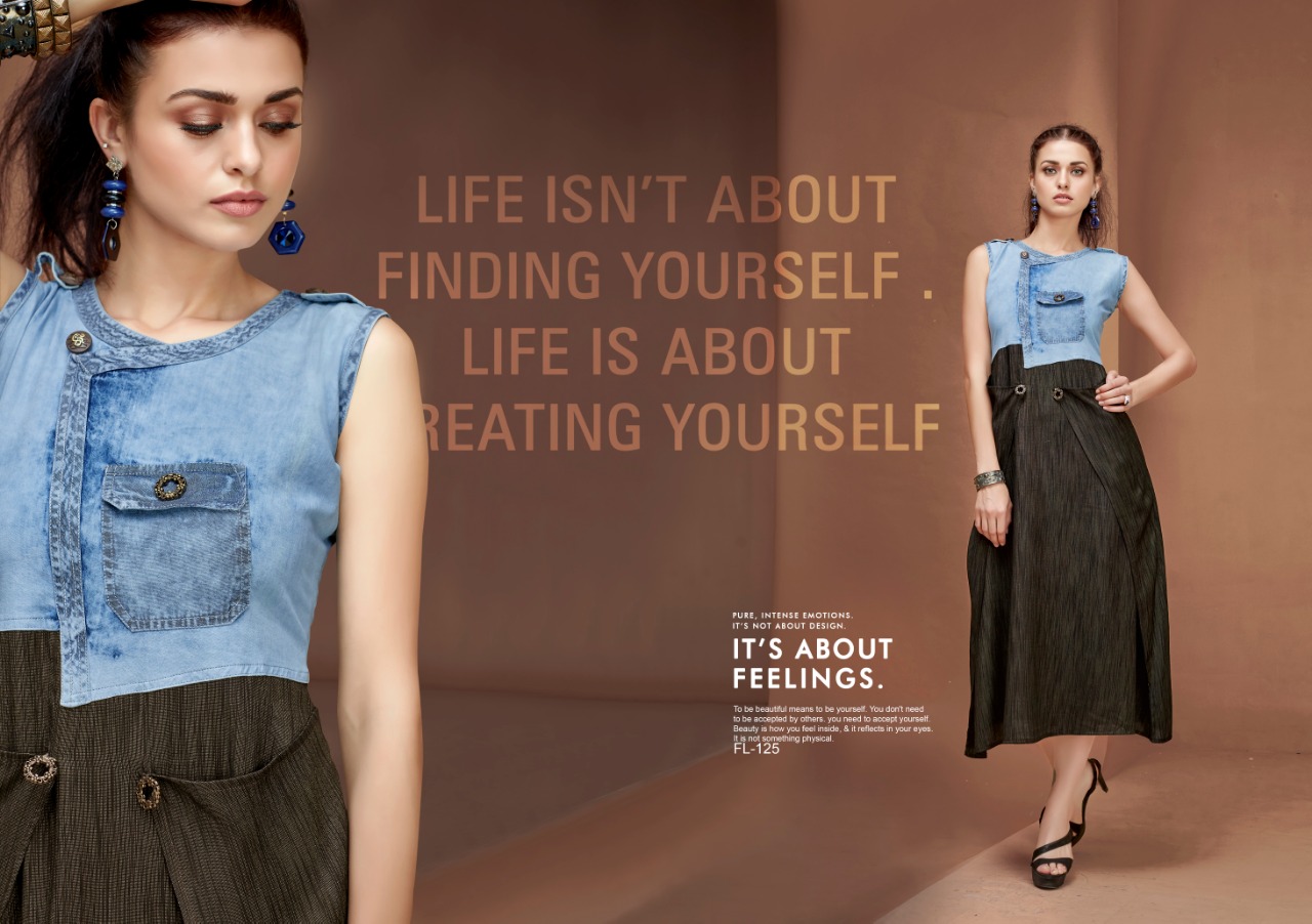 Flashy Vol-3 By Diva Designs 120 To 126 Series Beautiful Colorful Stylish Fancy Casual Wear & Ethnic Wear & Ready To Wear Pure Cotton Denim Kurtis At Wholesale Price