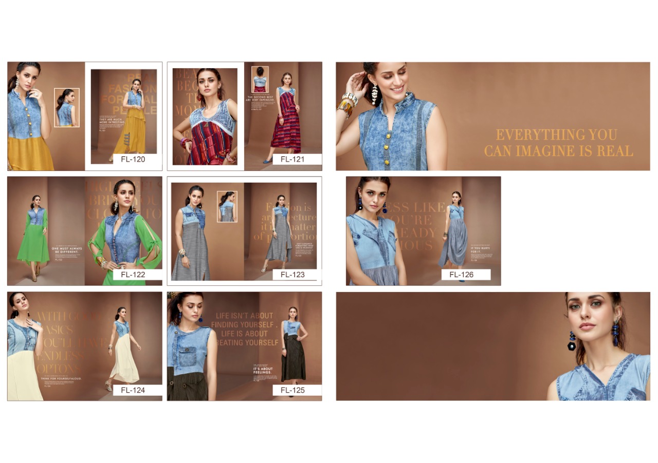 Flashy Vol-3 By Diva Designs 120 To 126 Series Beautiful Colorful Stylish Fancy Casual Wear & Ethnic Wear & Ready To Wear Pure Cotton Denim Kurtis At Wholesale Price
