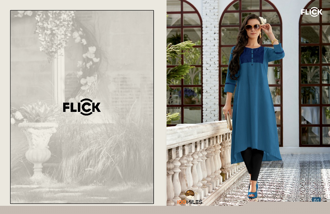 Flick By 100 Miles 01 To 08 Series Beautiful Stylish Fancy Colorful Casual Wear & Ethnic Wear Cotton Embroidered Kurtis At Wholesale Price