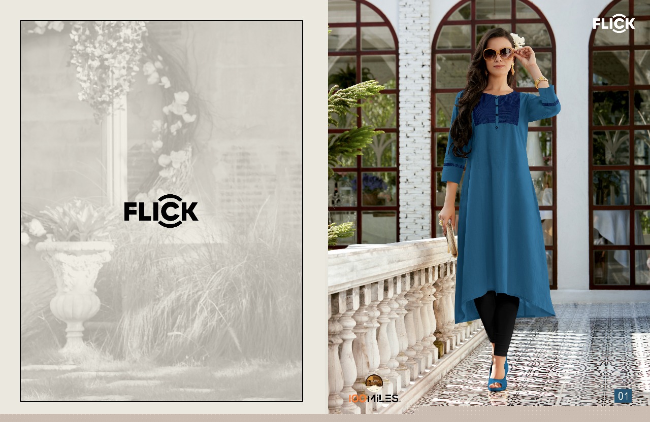 Flick By 100 Miles 01 To 08 Series Beautiful Stylish Fancy Colorful Casual Wear & Ethnic Wear Cotton Embroidered Kurtis At Wholesale Price