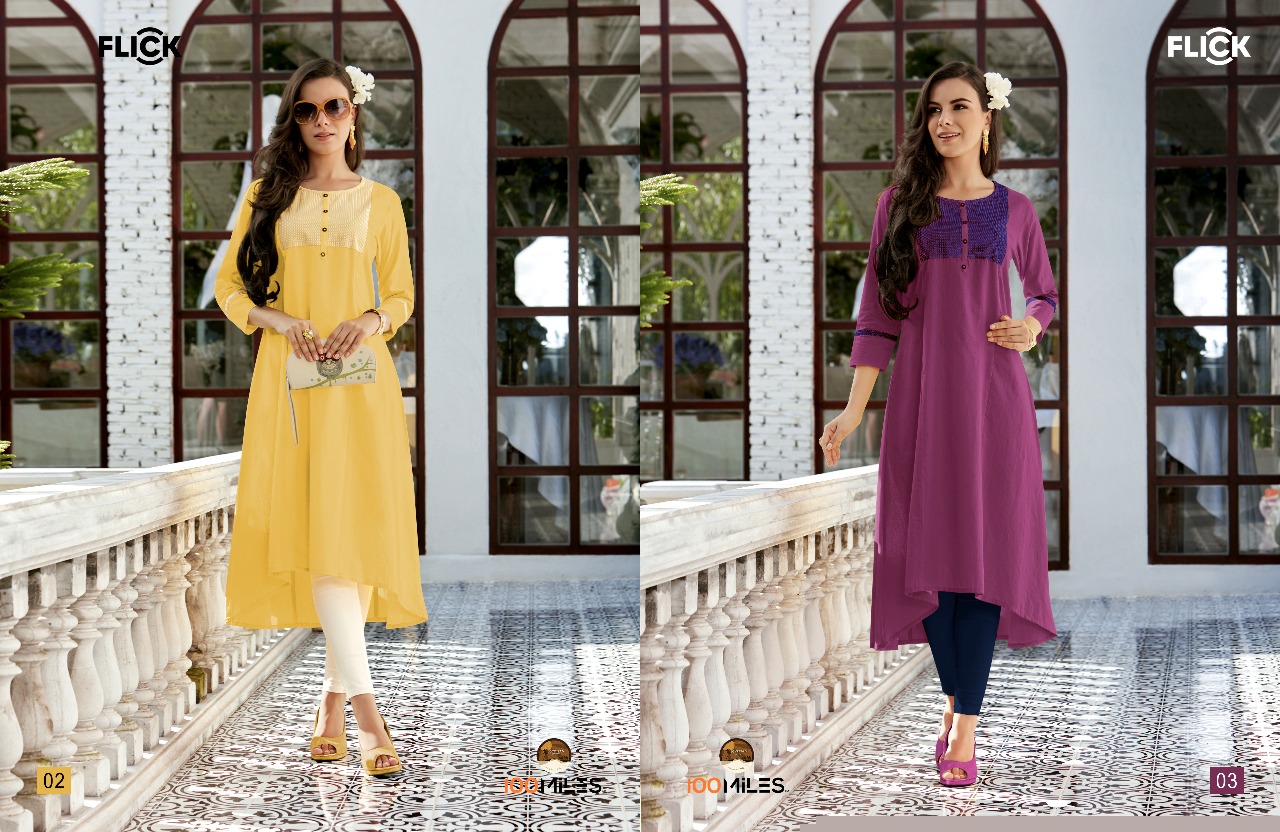 Flick By 100 Miles 01 To 08 Series Beautiful Stylish Fancy Colorful Casual Wear & Ethnic Wear Cotton Embroidered Kurtis At Wholesale Price